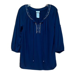 Jaclyn Smith Blue Embellished Three Quarter Sleeve Shirt Small